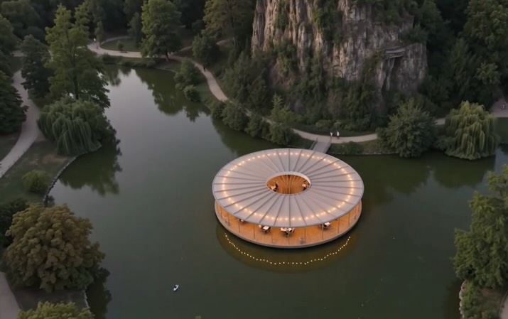 Pavillon Flottant, Guinguette Contemporaine, Lac des Buttes Chaumont, Paris, France, Projet 2026